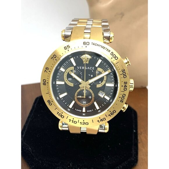 Versace Men's Watch VEJB00622 Swiss Quartz Chronograph Black Dial Two Tone Steel - Picture 1 of 15